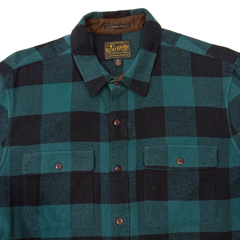 Lucky Brand Checkered Plaid Flannel Long Sleeve Button Up Shirt Medium LN